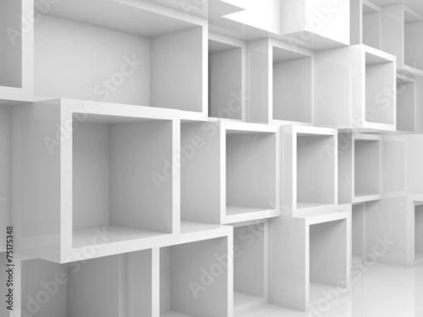 Obraz Abstract empty 3d interior with white square shelves
