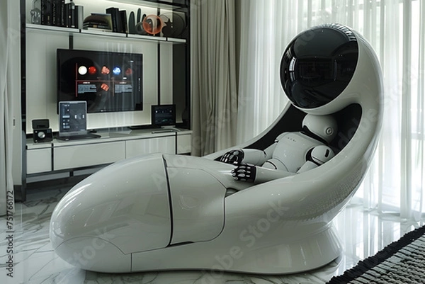 Fototapeta A sleek playroom with high-tech gadgets. Black and white interior design.