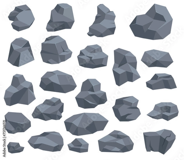 Obraz Rock stone set cartoon. Cartoon game art rocks and stones. Stones boulder, gravel rubble and pile of rocks cartoon isolated vector illustration EPS10