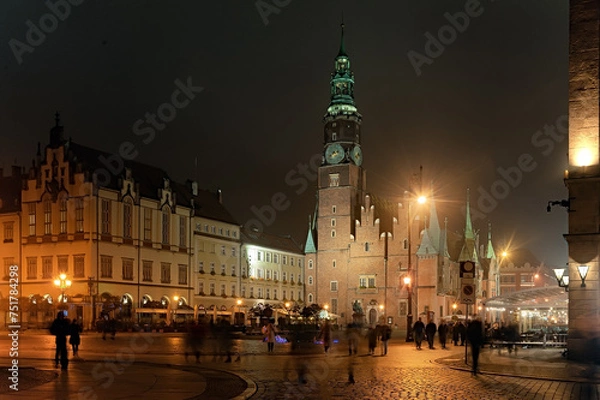 Fototapeta Wroclaw Market Square with Town Hall night view in Wroclaw Poland