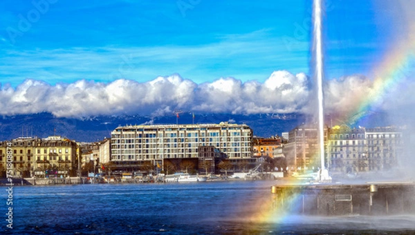Fototapeta Springbrunnen im Genfersee in Genf (Schweiz)