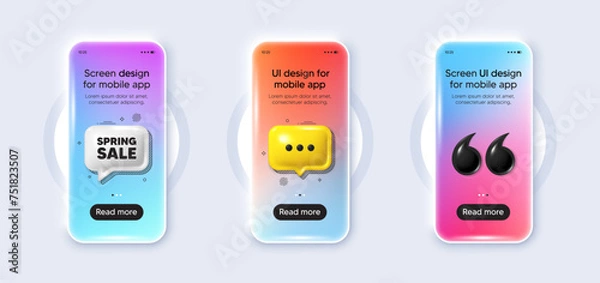 Fototapeta Phone 3d mockup gradient screen. Spring Sale tag. Special offer price sign. Advertising Discounts symbol. Spring sale phone mockup message. 3d chat speech bubble. Yellow text box app. Vector