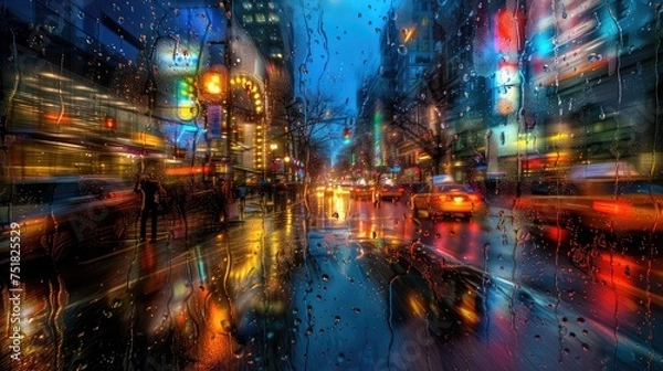 Fototapeta urban city night rain