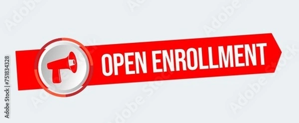 Obraz Open enrollment. Sticker with Speaker icon. Flat illustration on white background.