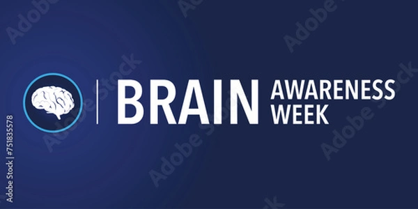 Fototapeta Brain Awareness Week background with neuro network of brain and typography. Brain awareness week in march, backdrop
