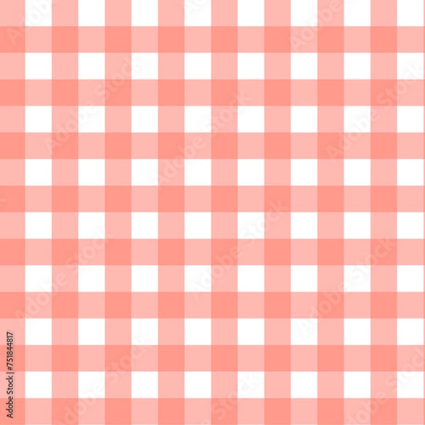 Fototapeta Gingham pattern seamless Plaid repeat in peach and white. Design for print, tartan, gift wrap, textiles, checkered background for tablecloth