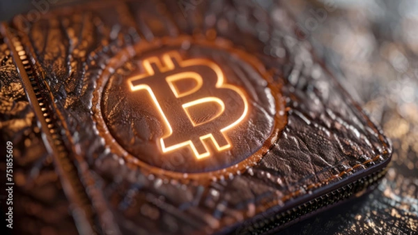 Fototapeta Bitcoin wallet concept. Safe transactions with Bitcoin