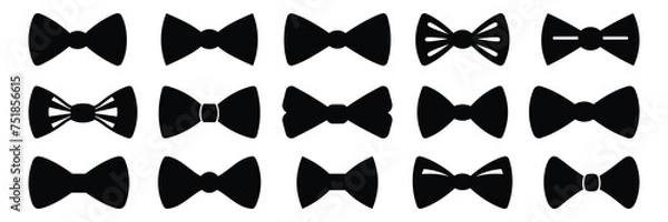 Fototapeta Bow tie silhouettes set, large pack of vector silhouette design, isolated white background