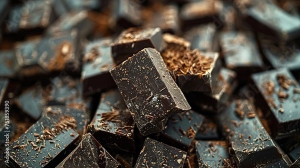 Obraz Composition of bars and pieces of different milk and dark chocolate, grated cocoa