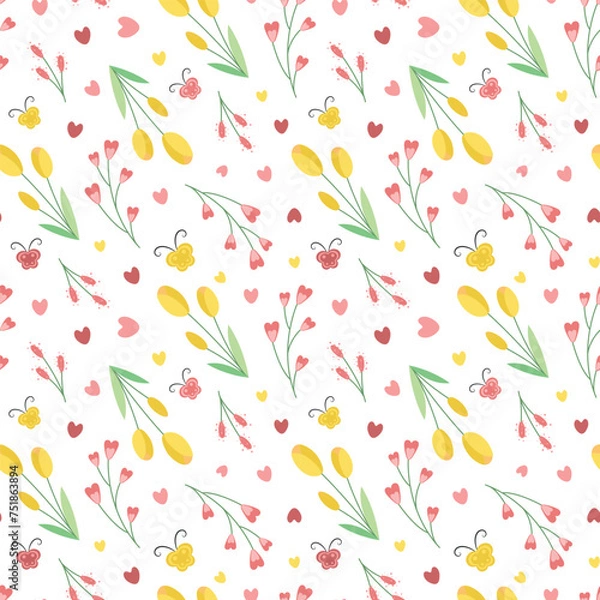 Fototapeta cute spring seamless vector pattern with flowers
