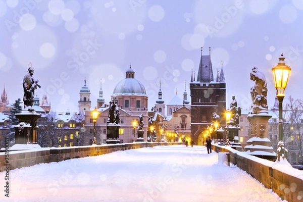 Obraz Most Karola, wieża mostu Starego Miasta, Praga (UNESCO), czeski r