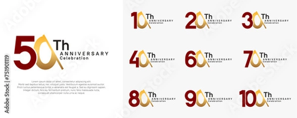 Obraz anniversary logotype vector set. red and gold color with slash for celebration day