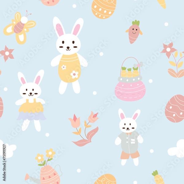 Fototapeta seamless pattern of cute cartoon rabbit illustration