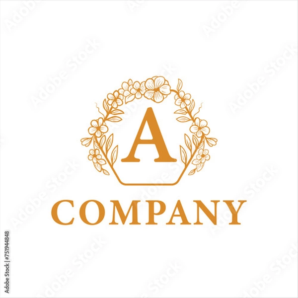 Fototapeta hexagon floral logo with letter A