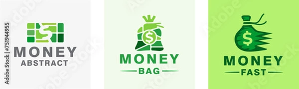 Fototapeta collection of logos about money, a concept that combines banknotes and money bags
