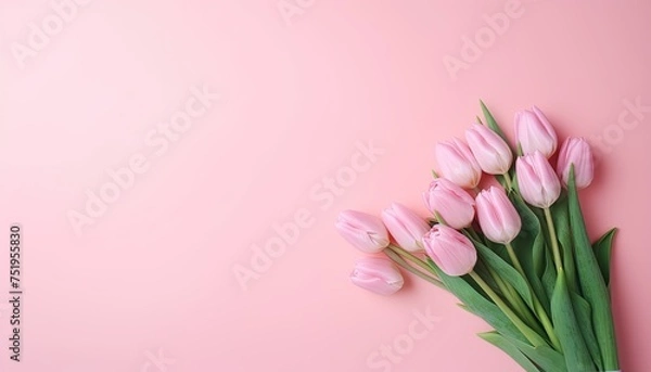 Fototapeta Pink tulips flower on pink background for Greeting card, background for banner