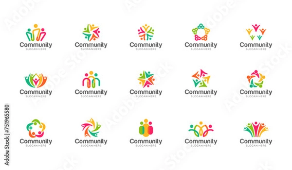 Fototapeta Colorful community logo template. modern creative community logo. nonprofit organization logo template. modern and minimalist people care logo template