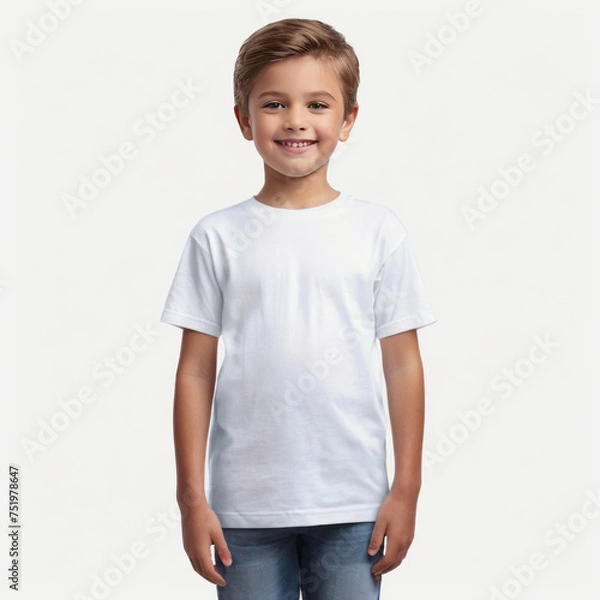 Fototapeta boy wearing white tshirt mock up, kids black tshirt mockup front view