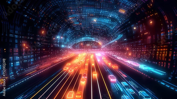 Obraz High-speed tunnel with dynamic light trails