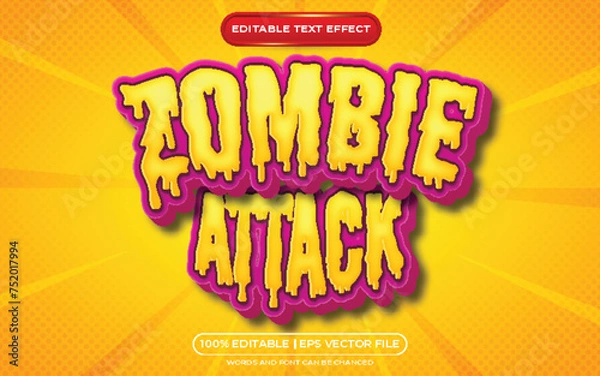 Obraz Zombie attack editable text effect cartoon style