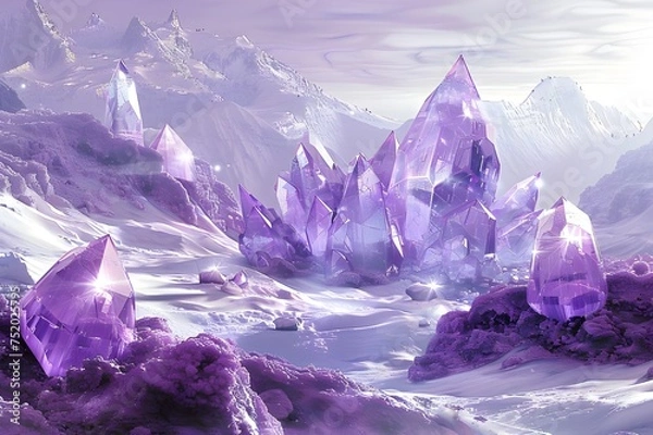 Fototapeta iceberg in the mountains, Ice purple background abstract high quality 3d illustration, Dreams cape bathed in ethereal shades of purple AI generated