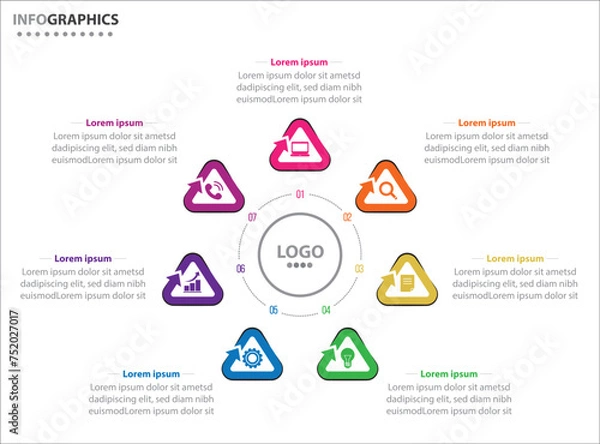 Fototapeta Circle infographic template with 7 options for presentations. Vector infographic design template. diagram, number options. Data visualization. Business concept with 7 steps, seven process.