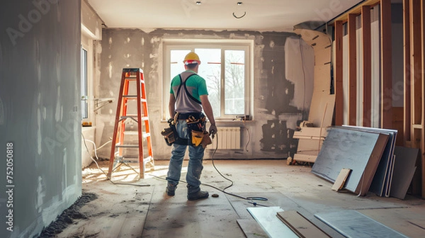 Fototapeta Home renovation and refurbishment project with general construction worker