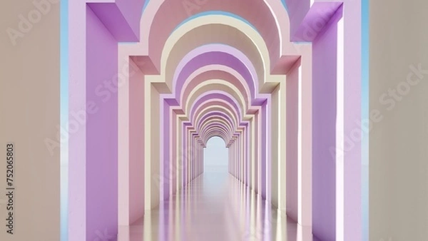 Fototapeta Architecture interior background empty colorful arched pass 3d render