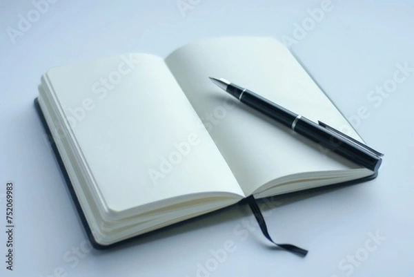 Fototapeta a blank notebook lays open on a table