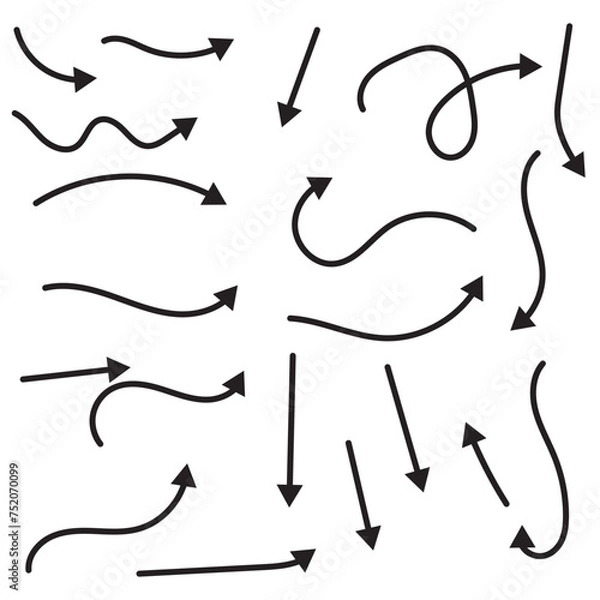 Fototapeta Black arrows icons in hand drawn style. Arrow sketch sign and set of hand drawn arrows. Vector illustration