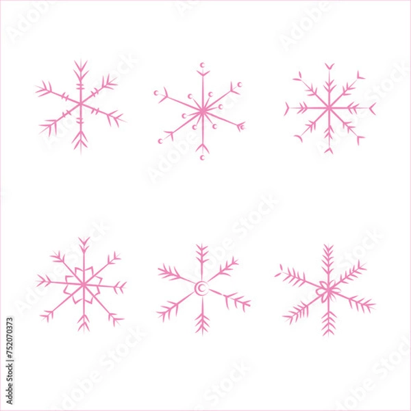 Fototapeta Set snowflakes in doodle style for winter.