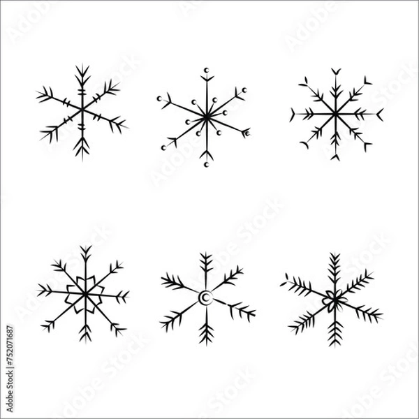 Fototapeta Snowflake doodle. Handdrawn snowflakes.Set snowflakes for design winter prints. Hand drawn Snowflake.