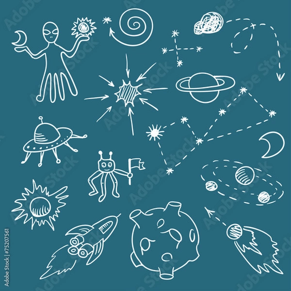 Fototapeta Set of doodle icons - space (vector)