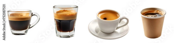 Fototapeta Set of Espresso Coffees in Different Cups isolated on Transparent Background