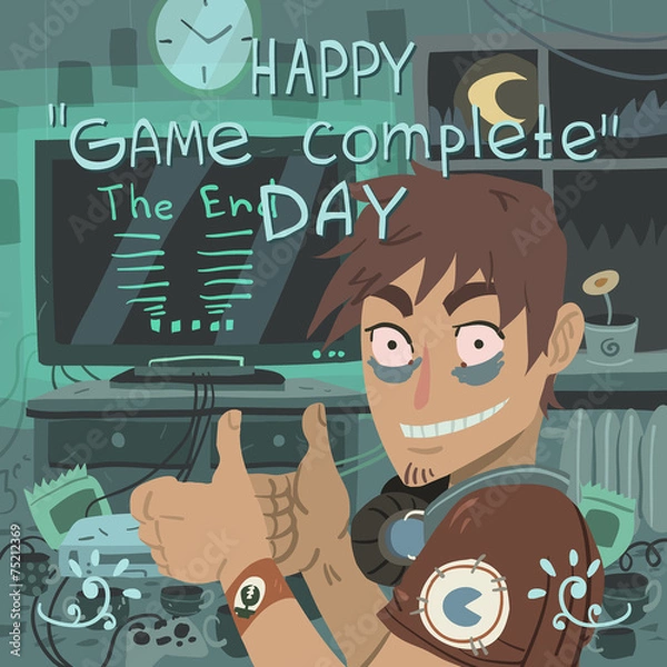 Obraz Happy game complete day greeting card.