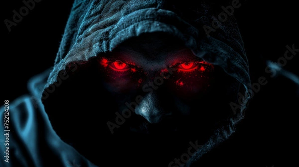 Fototapeta Hacker with glowing red eye