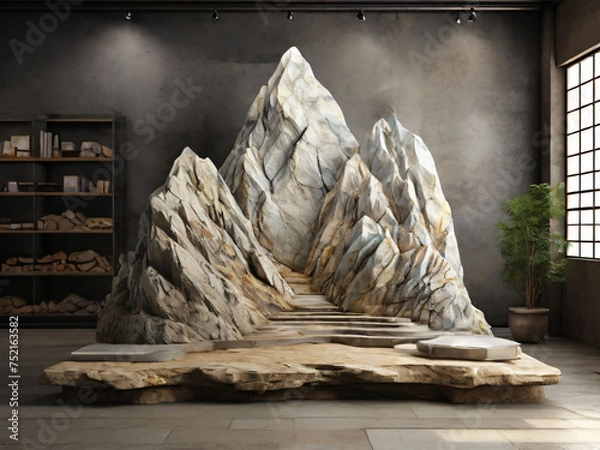 Obraz Mars rock group copper and black arid platform podium surface texture rough masculine men male concept raw stone stand advertisement display product backdrop mountain rock 3D Illustration vector .
