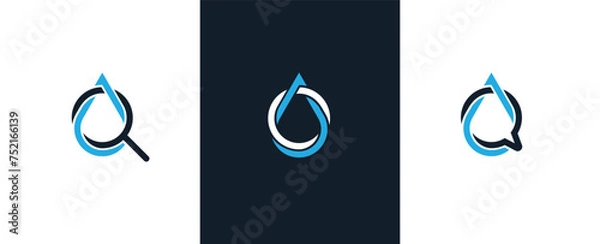 Fototapeta Water Drop with Magnifying Glass and Chat Bubble Logo Concept symbol icon sign Element Design. Vector illustration template
