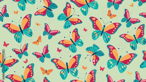 Fototapeta Seamless pattern with colorful butterflies. Vector illustration for your design