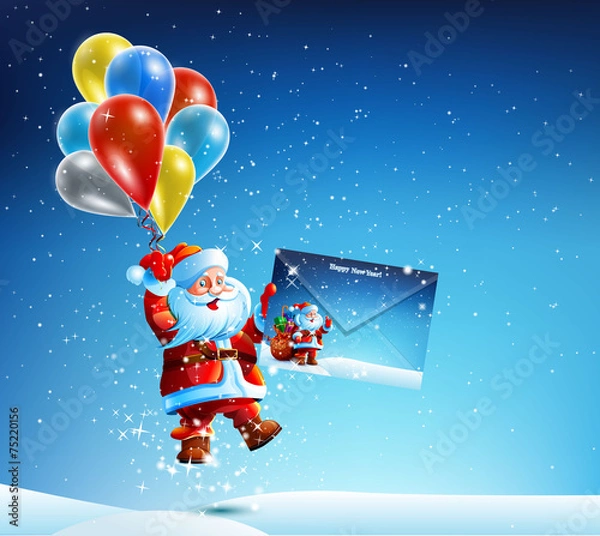 Fototapeta Santa Claus with a bag of gifts holding an envelope