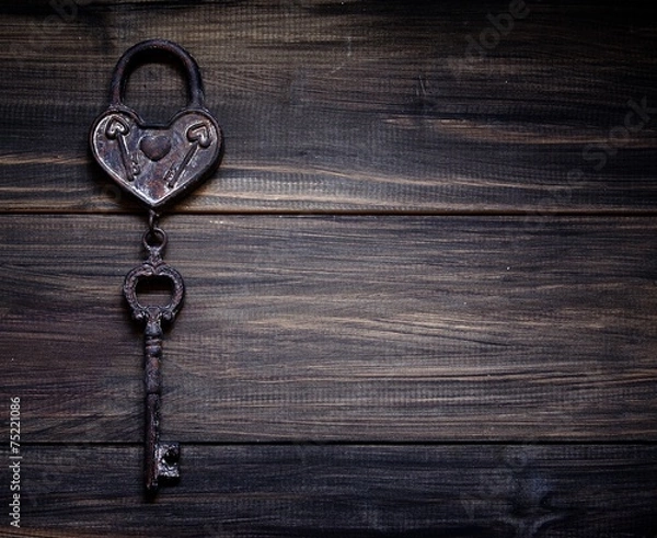 Fototapeta retro Iron heart with a key to the  Valentine's Day