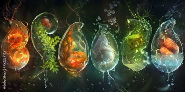 Fototapeta Panorama of Fresh Fruits in Water Splashes: A Vibrant Display of Nature’s Harvest, Fresh Harvest of Colorful Fruits in Water: A Refreshing Panorama for Healthy Living