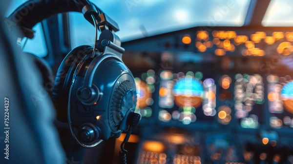 Fototapeta pilot headphones on white background