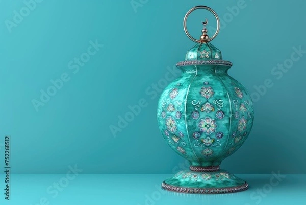 Fototapeta icon Ramadan lantern with crescent moon and podium as luxury islamic background greeting card design