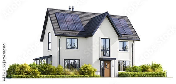 Obraz Modern house with solar panels on a transparent background