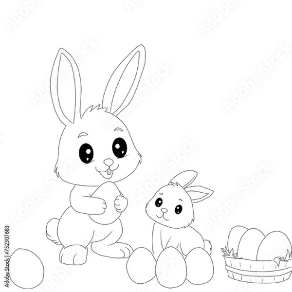 Fototapeta Draw two rabbit with Esther eggs 