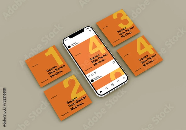 Fototapeta Social Media Square Web Banners Mockup With Cellphone