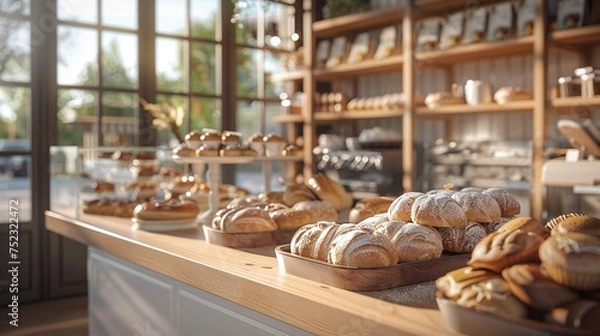 Fototapeta Bakery counter in soft morning light