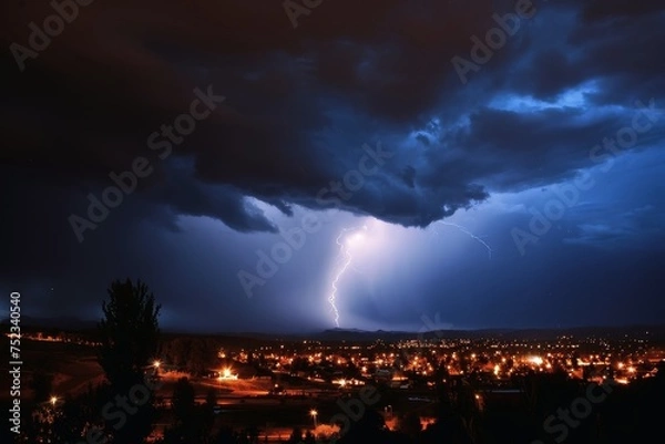 Fototapeta A stunnig flash in a thunderstorm sky.