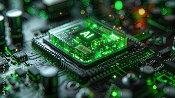 Fototapeta Green AI Computer Chip CPU